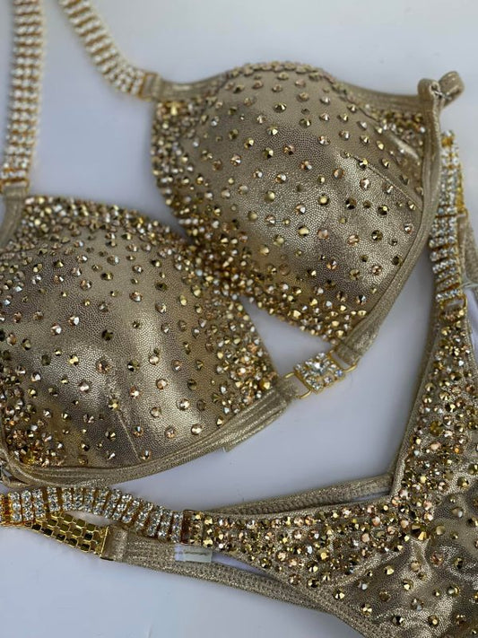 COMPETITION BIKINIS IN MOCHA/GOLD/BROWN FABRICS