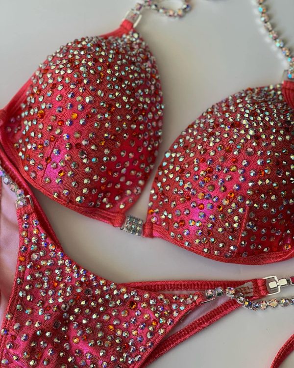 COMPETITION BIKINIS IN CORAL/ORANGE/COPPER FABRICS