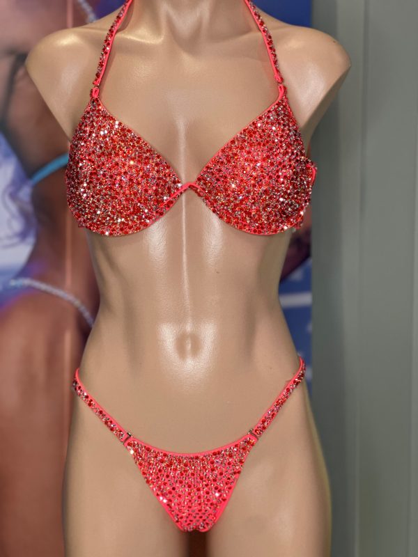 COMPETITION BIKINIS IN CORAL/ORANGE/COPPER FABRICS