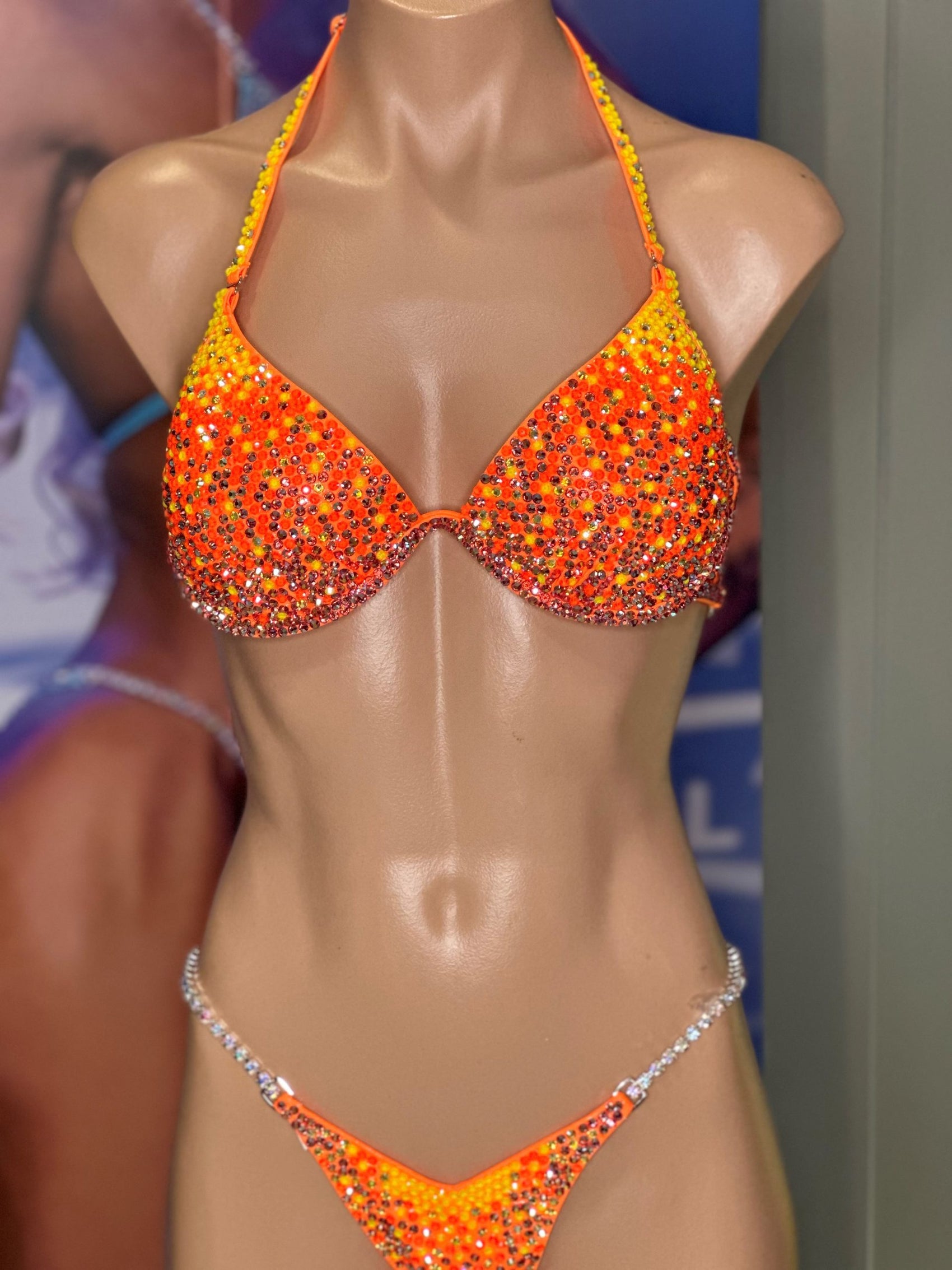 FULLY CRYSTALISED NEON ORANGE BIKINI